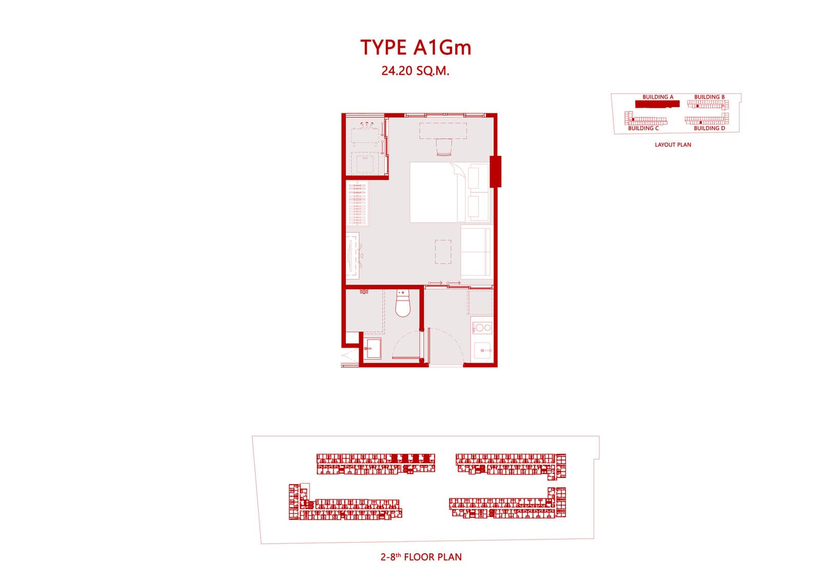 Type A1Gm — 1 Bedroom, 24.20 sq.m. — Illustrative unit-type layout — dimensions to be confirmed
