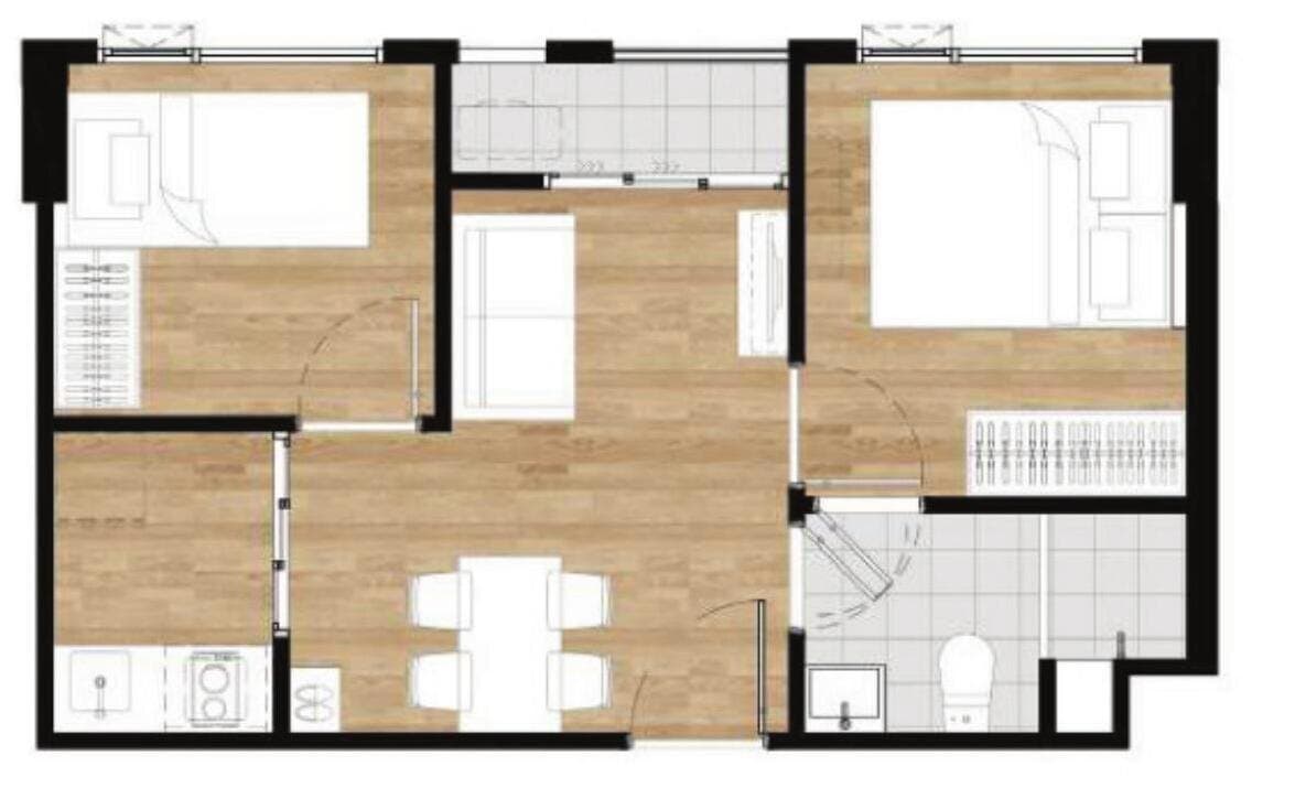 1 Bedroom Plus — 34.80 sq.m. — Illustrative unit-type layout — dimensions to be confirmed