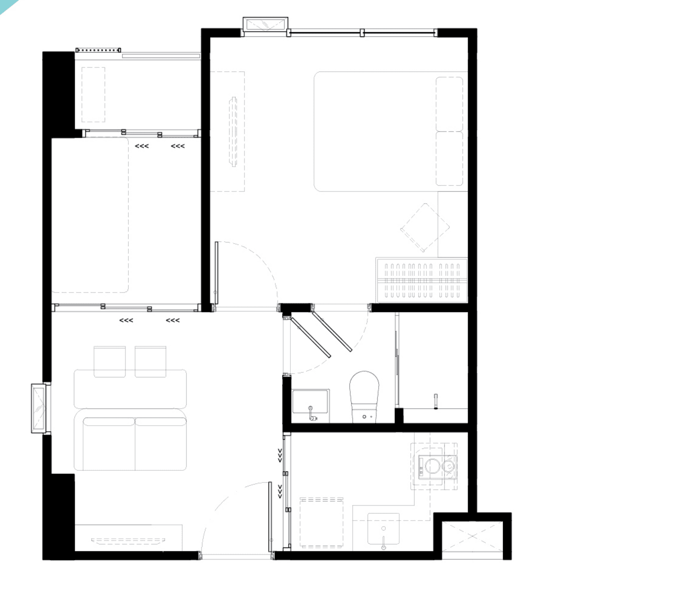 1 Bedroom Plus — Illustrative unit-type layout — dimensions to be confirmed