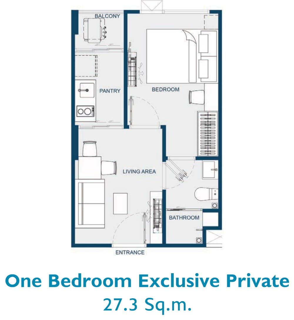 One Bedroom Exclusive Private — 27.3 sq.m. — Illustrative unit-type layout — dimensions to be confirmed