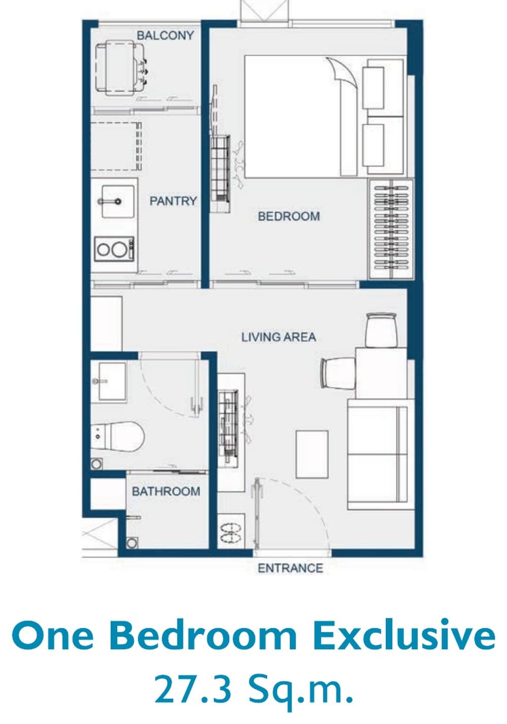One Bedroom Exclusive — 27.3 sq.m. — Illustrative unit-type layout — dimensions to be confirmed