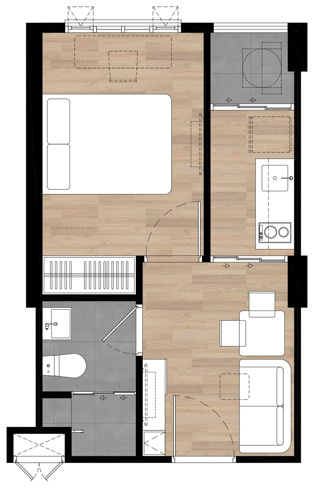 Type B1A — 1 Bedroom Exclusive, 25.80 sq.m. — Illustrative unit-type layout — dimensions to be confirmed