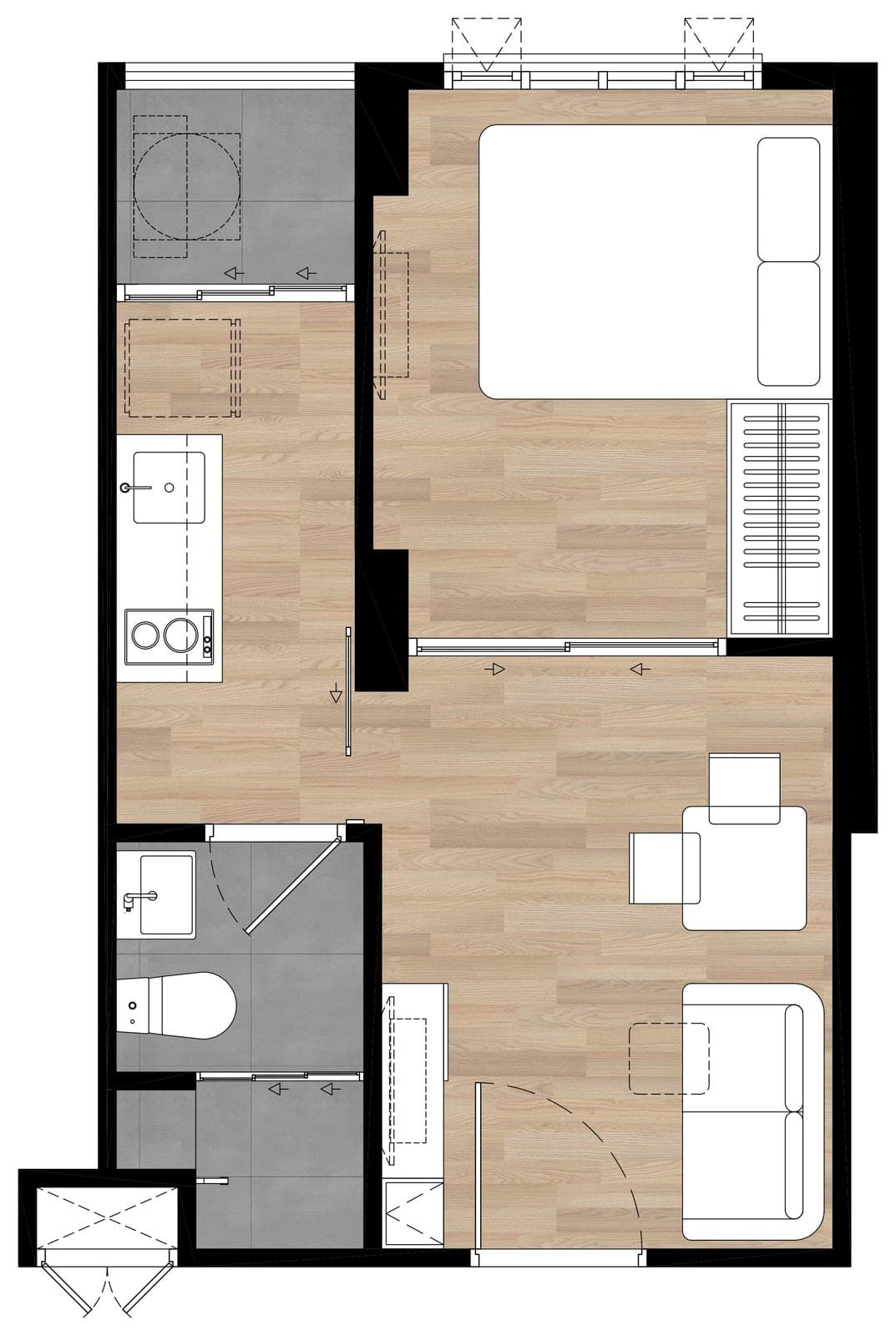 Type B2A — 1 Bedroom Exclusive, 26.50 sq.m. — Illustrative unit-type layout — dimensions to be confirmed