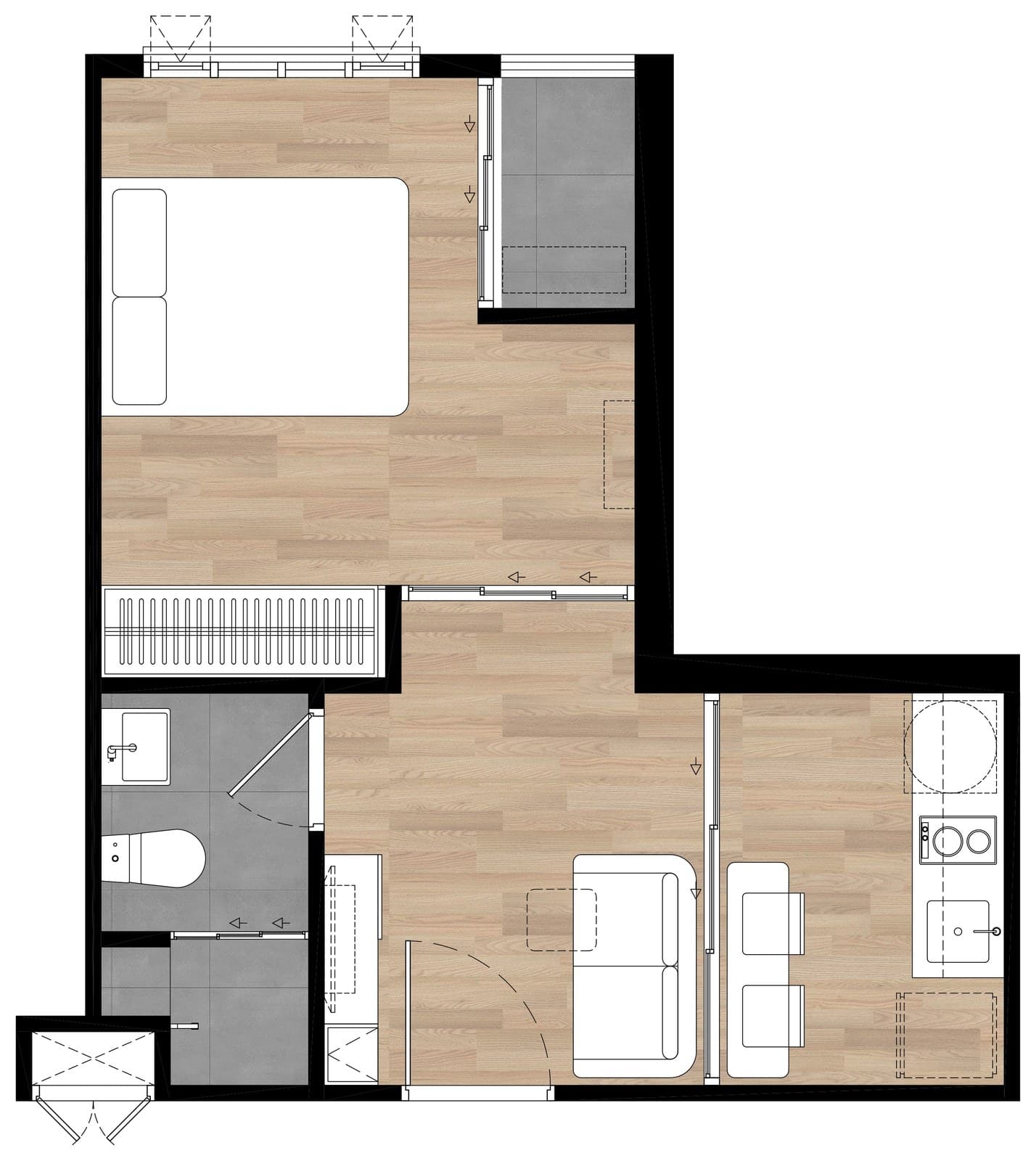 Type C1A — 1 Bedroom Extra, 29.70 sq.m. — Illustrative unit-type layout — dimensions to be confirmed