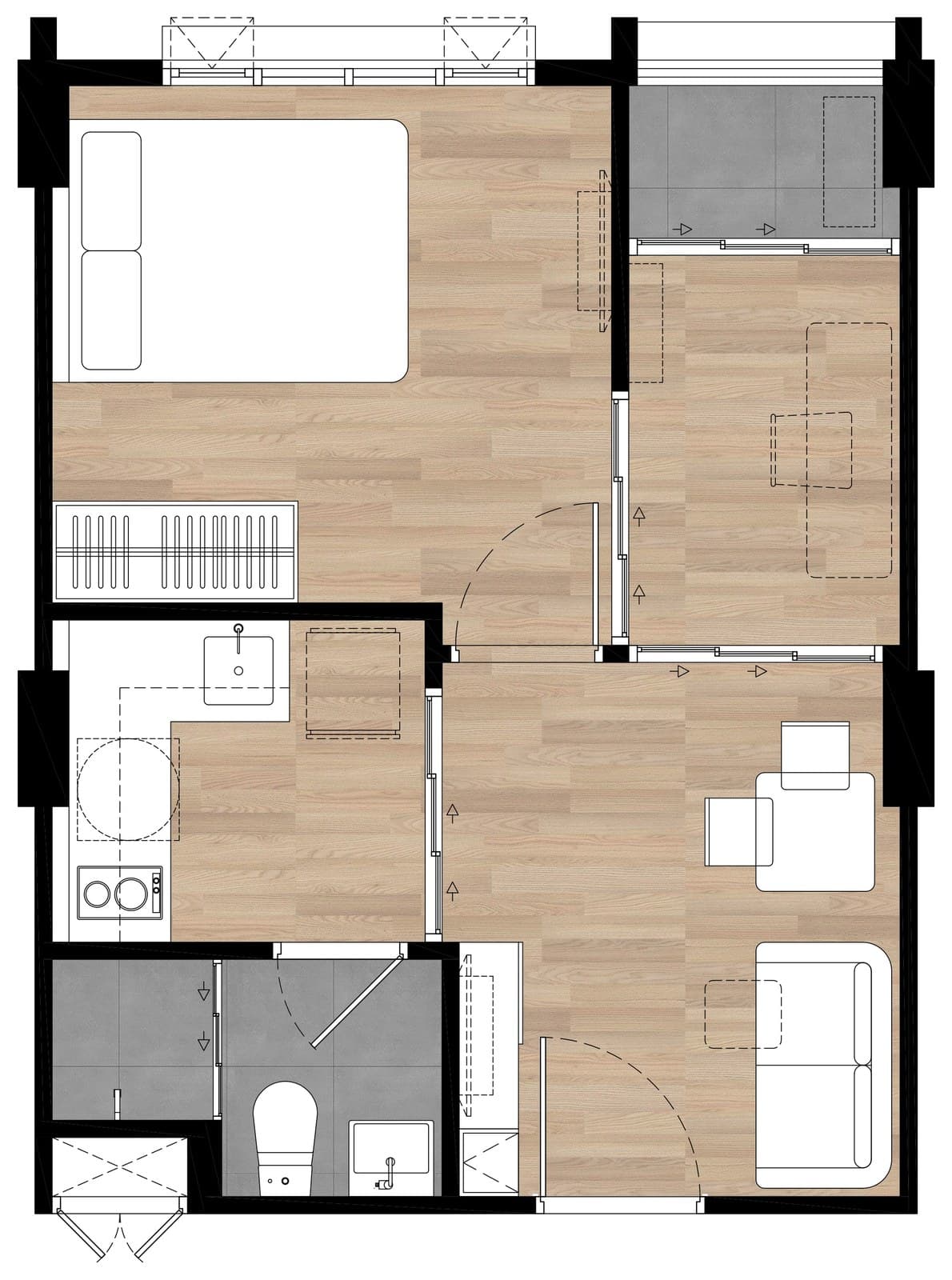 Type D1A — 1 Bedroom Plus, 32.90 sq.m. — Illustrative unit-type layout — dimensions to be confirmed