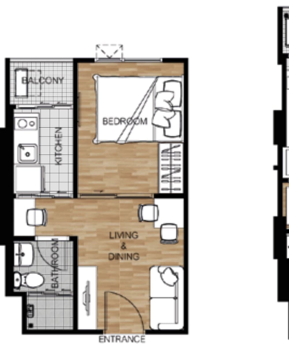 Type A — 1 Bedroom, 26.00-26.50 sq.m. — Illustrative unit-type layout — dimensions to be confirmed