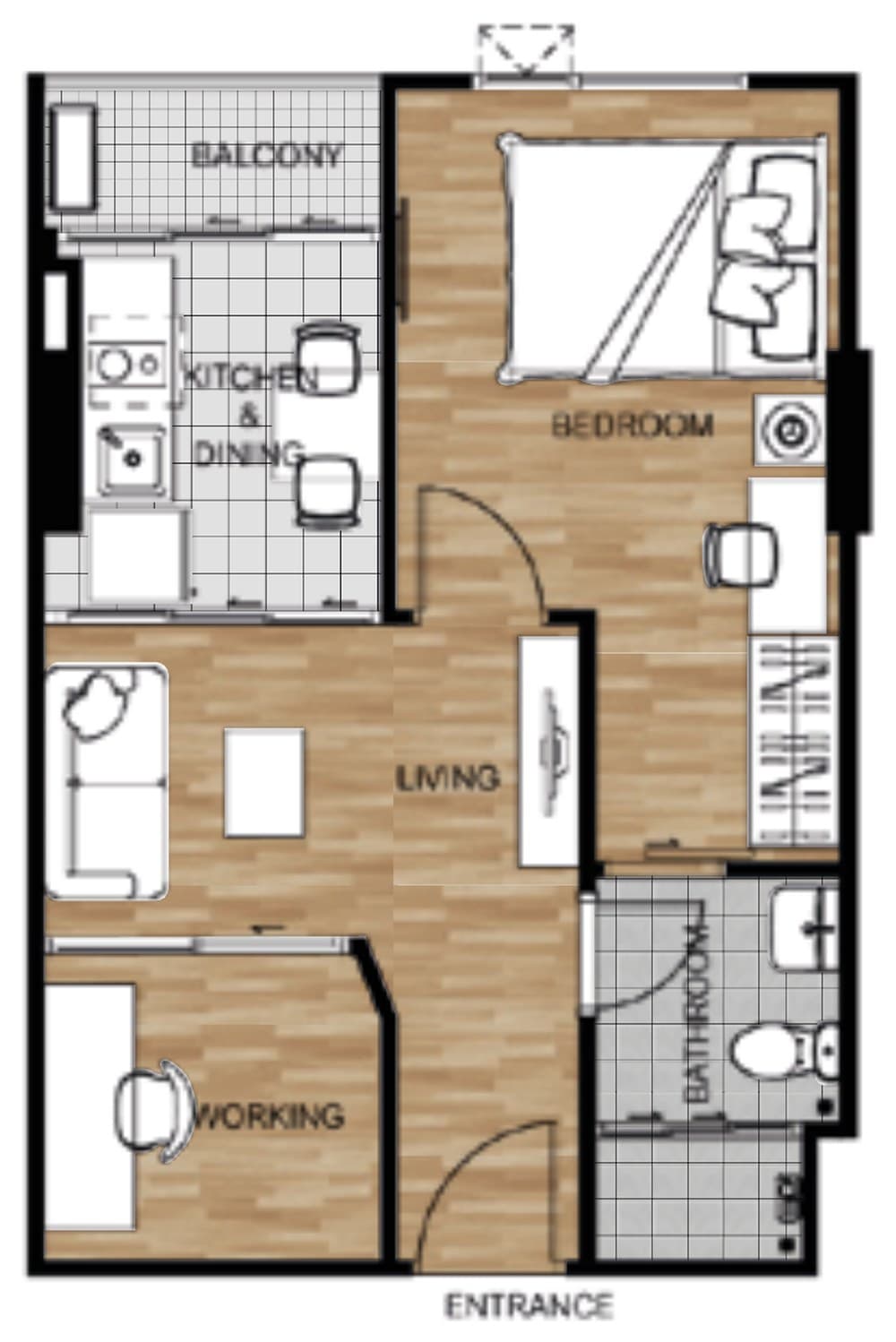 Type C — 1 Bedroom Plus, 40.00 sq.m. — Illustrative unit-type layout — dimensions to be confirmed