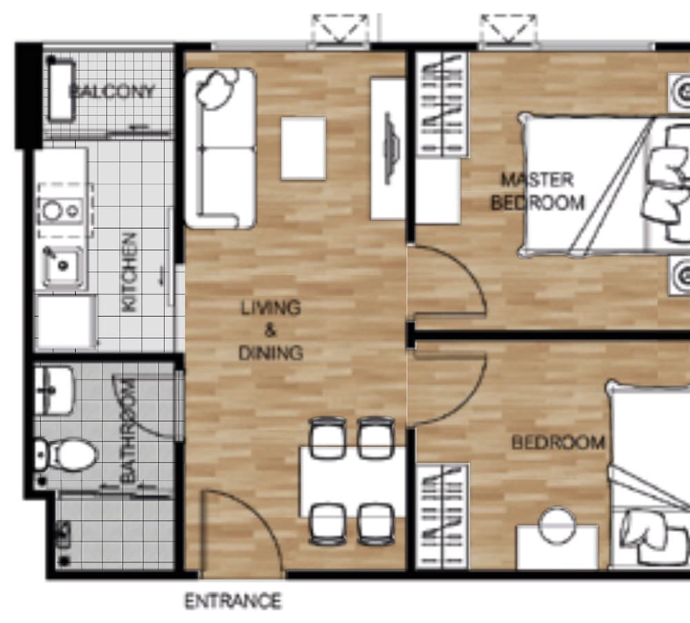 Type D — 2 Bedroom, 45.50 sq.m. — Illustrative unit-type layout — dimensions to be confirmed