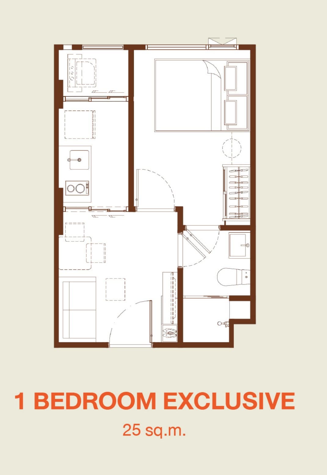 1 Bedroom Exclusive — 25 sq.m. — Illustrative unit-type layout — dimensions to be confirmed