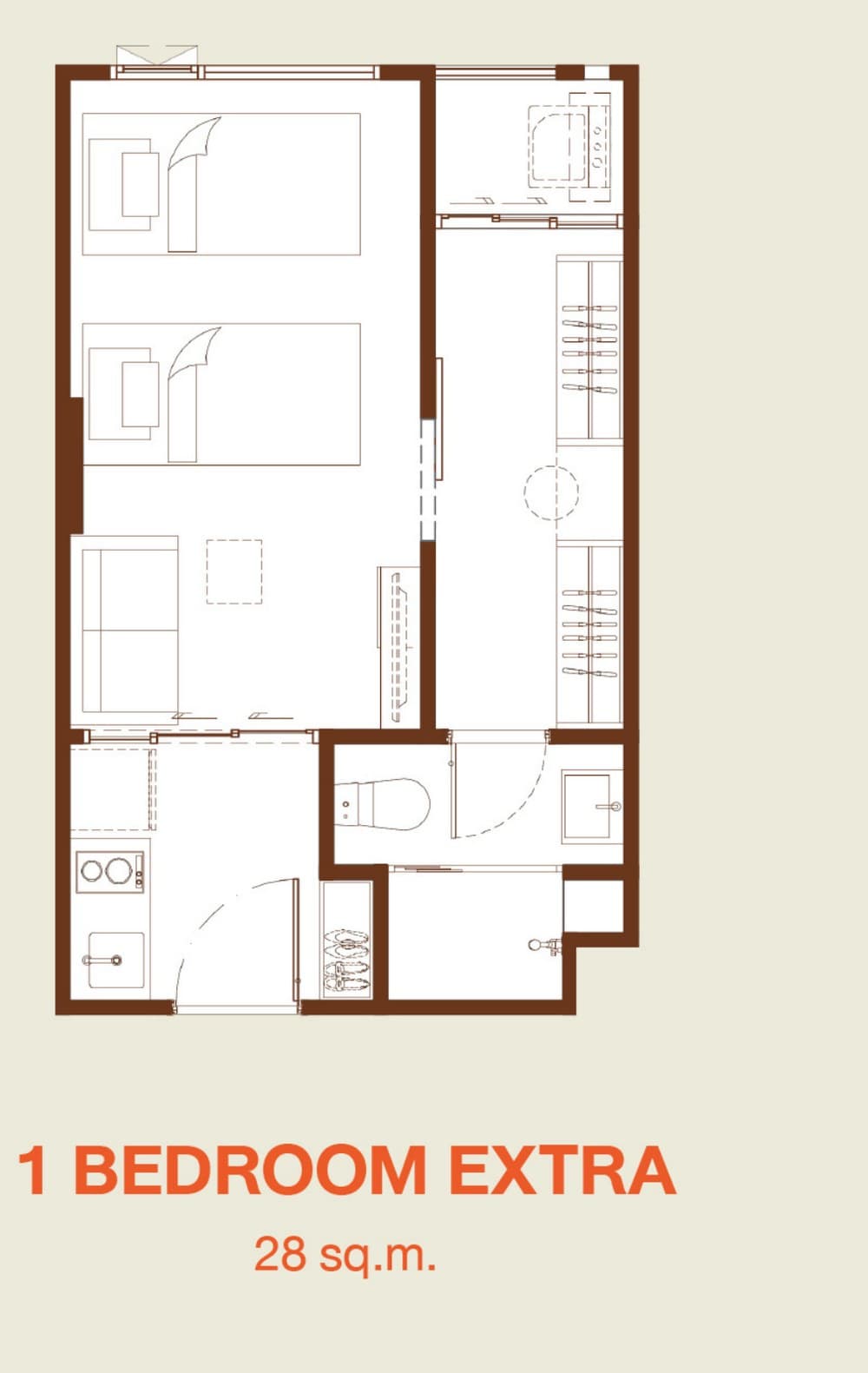 1 Bedroom Extra — 28 sq.m. — Illustrative unit-type layout — dimensions to be confirmed