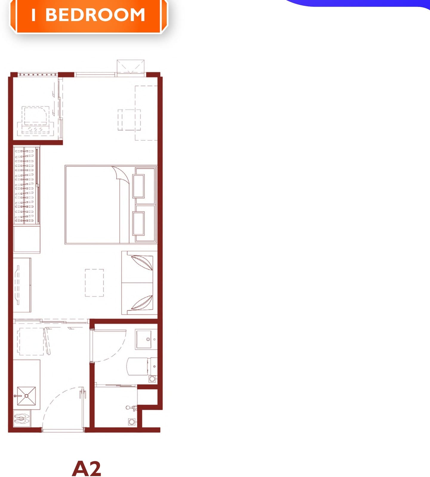 Type A2 — 1 Bedroom, 26.10 sq.m. — Illustrative unit-type layout — dimensions to be confirmed