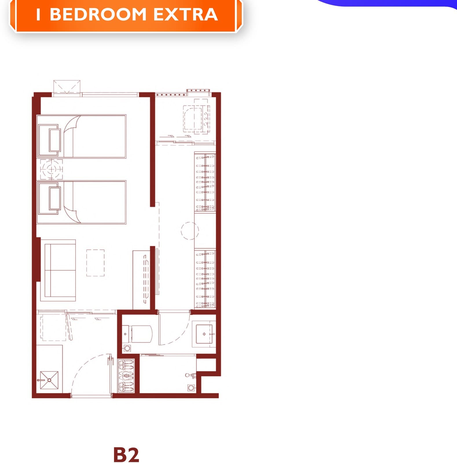 Type B2 — 1 Bedroom Extra, 33.50 sq.m. — Illustrative unit-type layout — dimensions to be confirmed