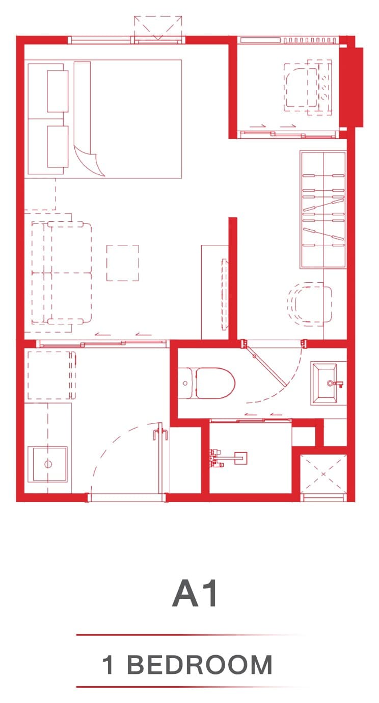 1 Bedroom — Illustrative unit-type layout — dimensions to be confirmed