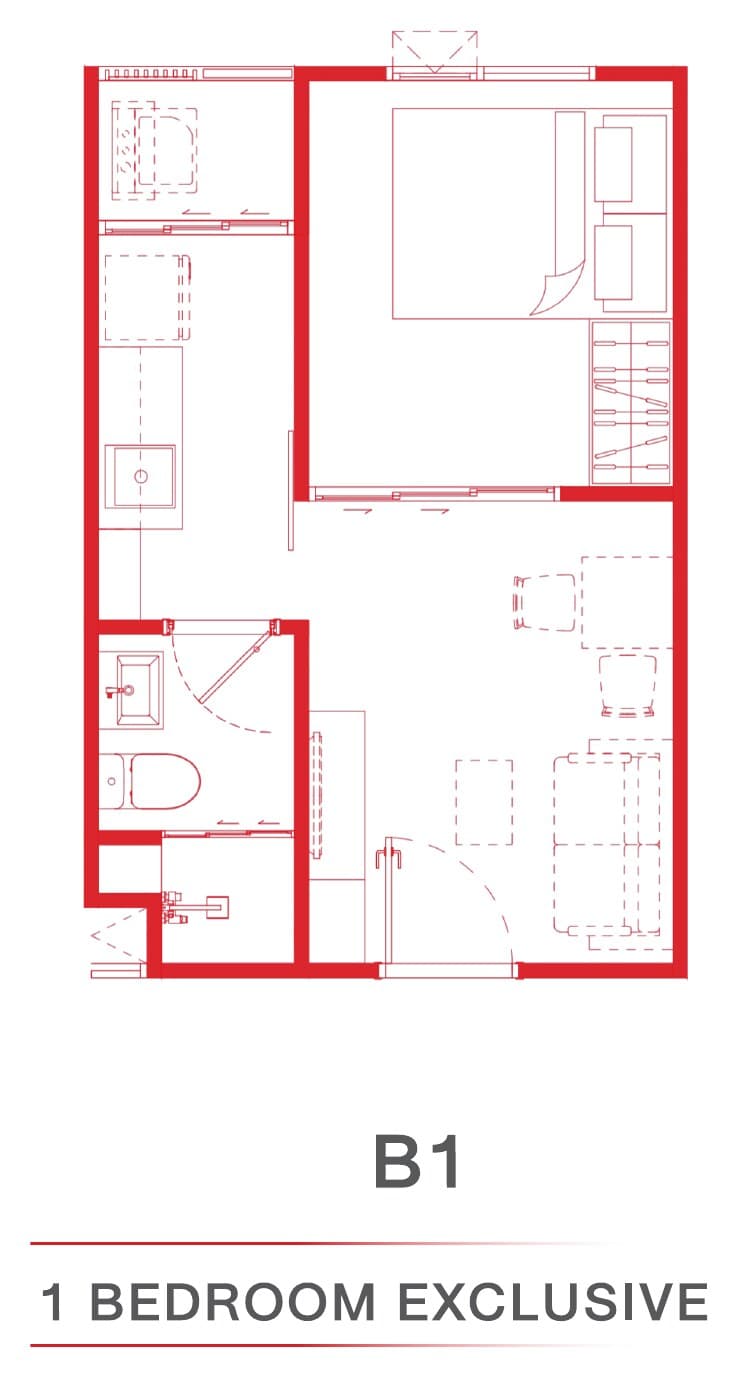 1 Bedroom Exclusive — Illustrative unit-type layout — dimensions to be confirmed