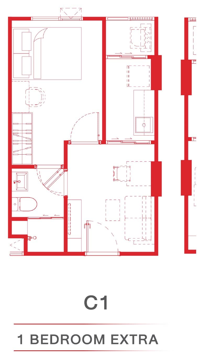 1 Bedroom Extra — Illustrative unit-type layout — dimensions to be confirmed
