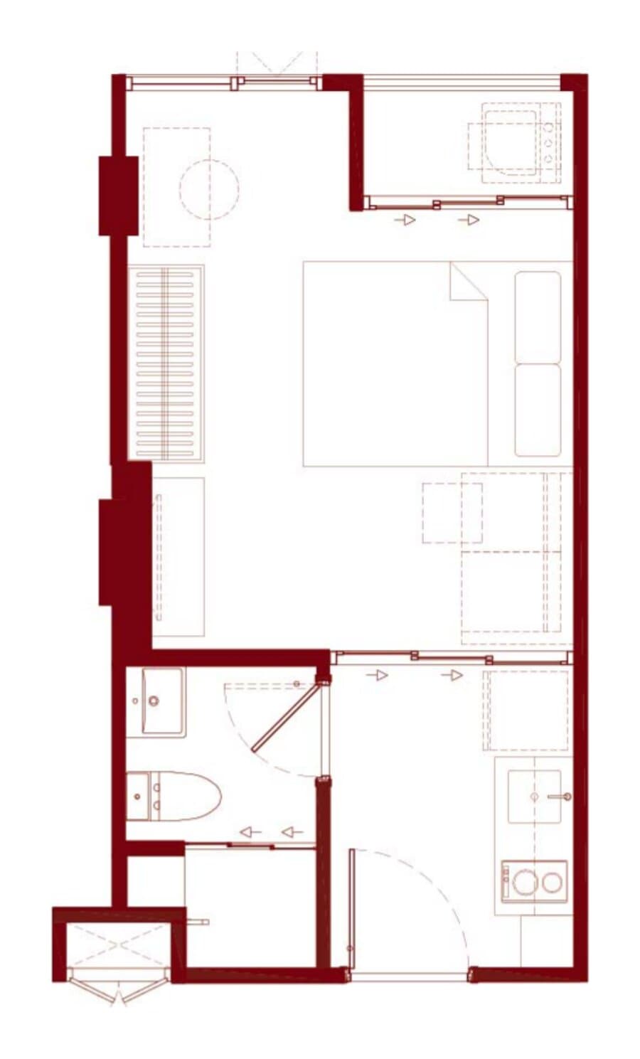 1 Bedroom — 22.90 sq.m. — Illustrative unit-type layout — dimensions to be confirmed