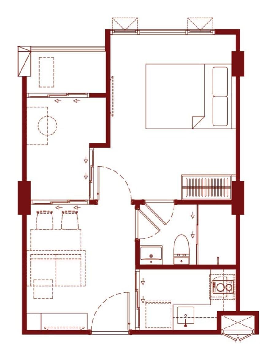 1 Bedroom Plus — 34.90 sq.m. — Illustrative unit-type layout — dimensions to be confirmed
