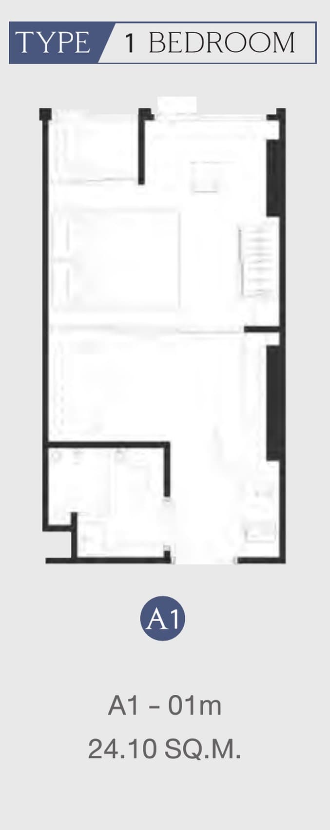 Type A1 — One Bedroom, 24.10 sq.m. — Illustrative unit-type layout — dimensions to be confirmed