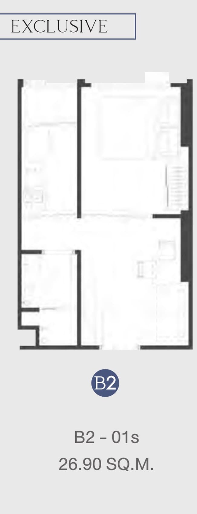 Type B2 — One Bedroom Exclusive, 26.90 sq.m. — Illustrative unit-type layout — dimensions to be confirmed