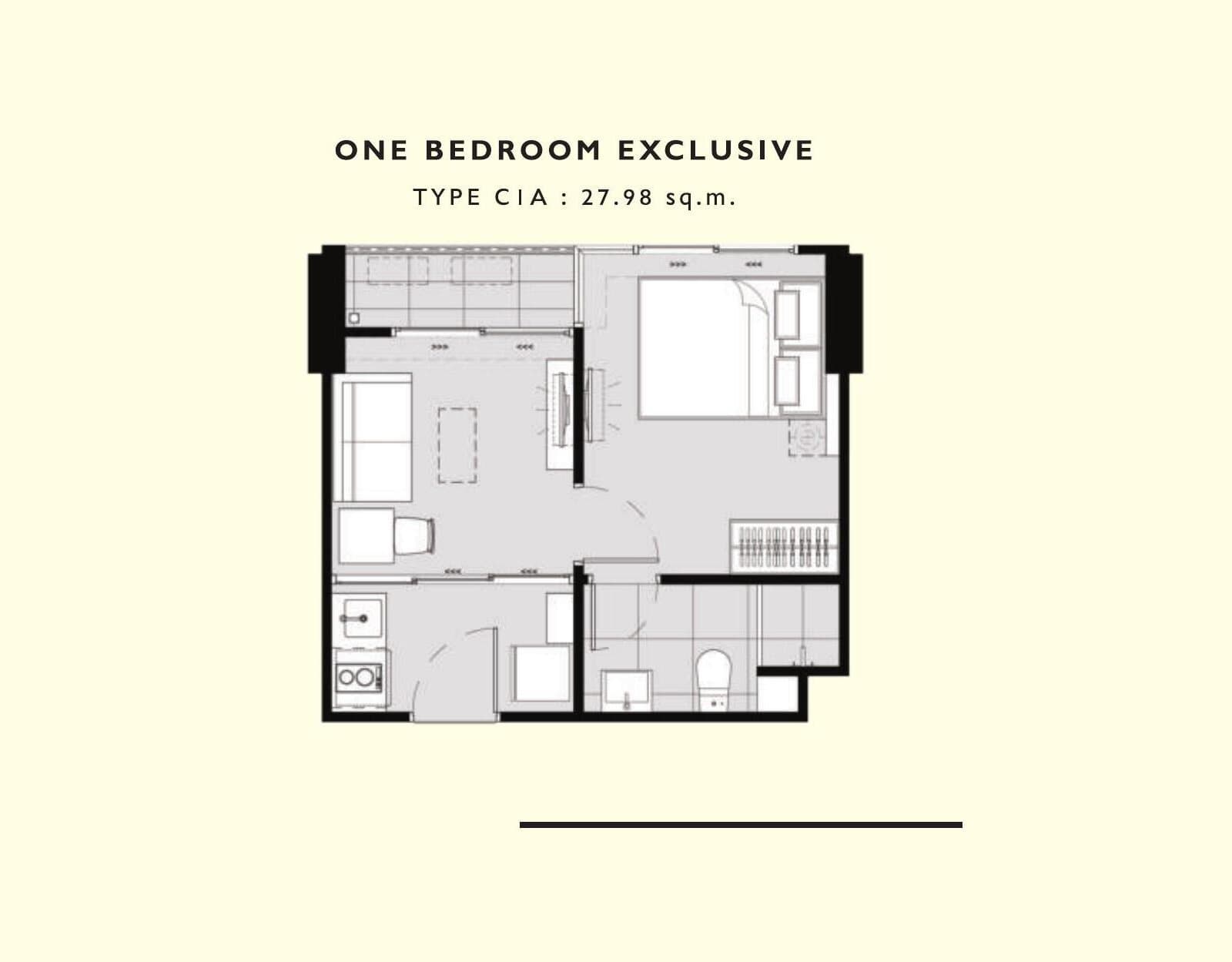 1 Bedroom Exclusive — Illustrative unit-type layout — dimensions to be confirmed