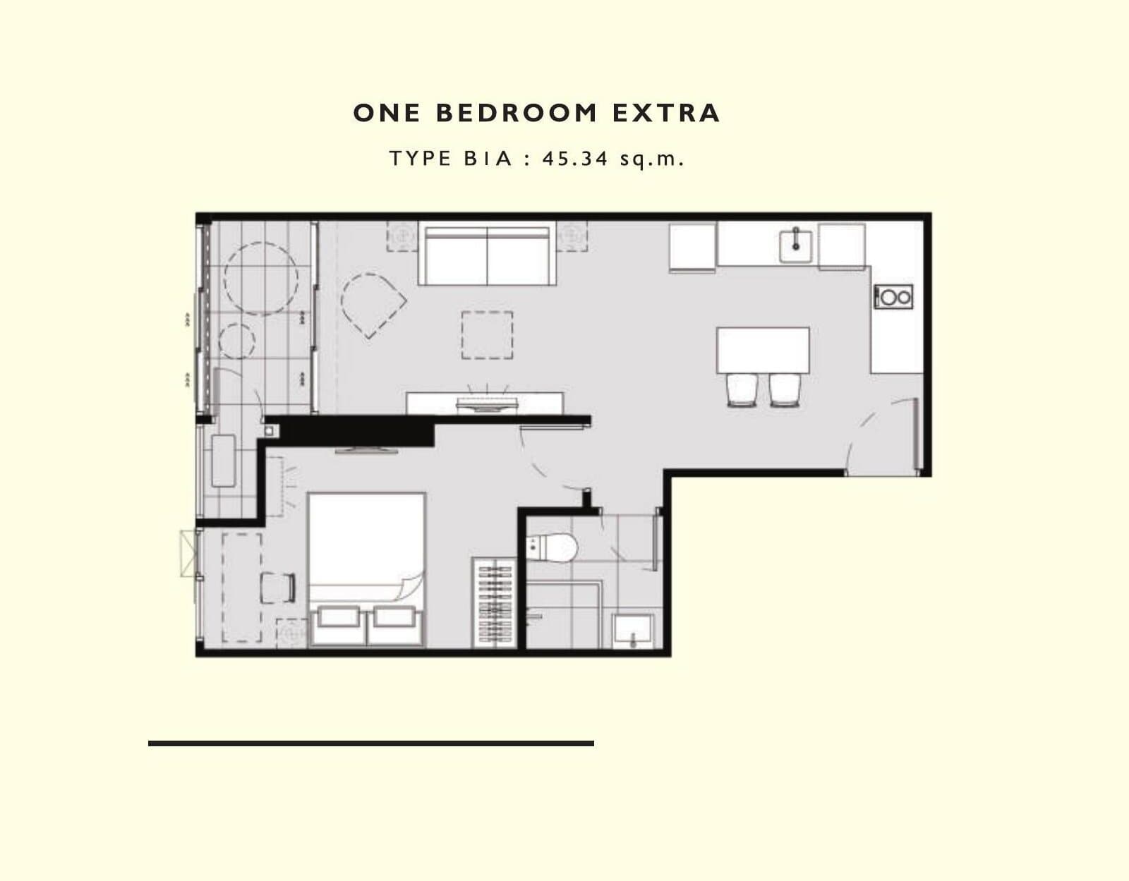 1 Bedroom Extra — Illustrative unit-type layout — dimensions to be confirmed