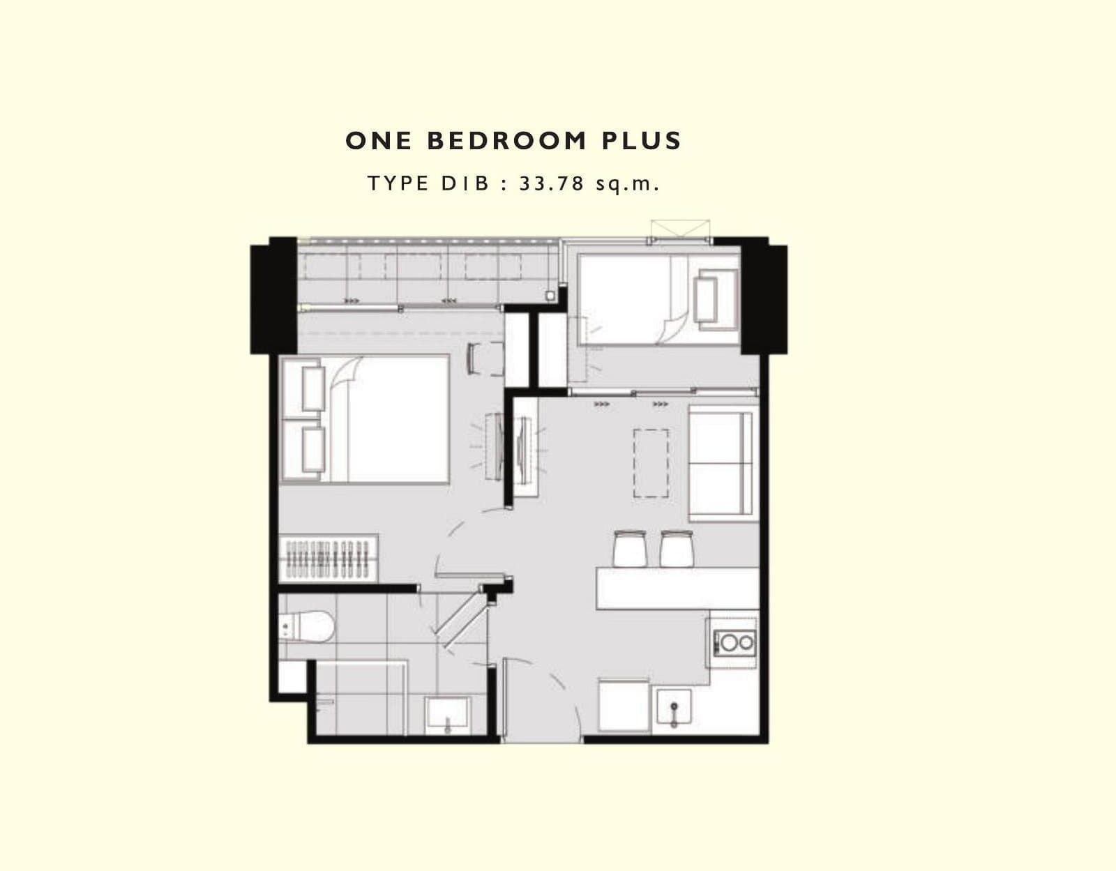 1 Bedroom Plus — Illustrative unit-type layout — dimensions to be confirmed
