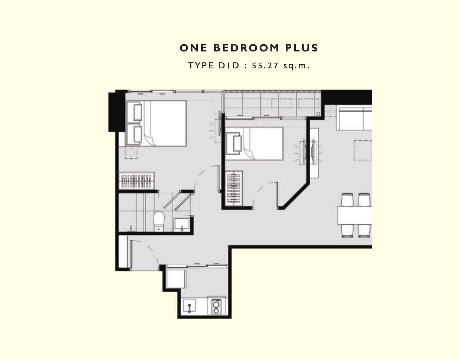 1 Bedroom Plus — Illustrative unit-type layout — dimensions to be confirmed