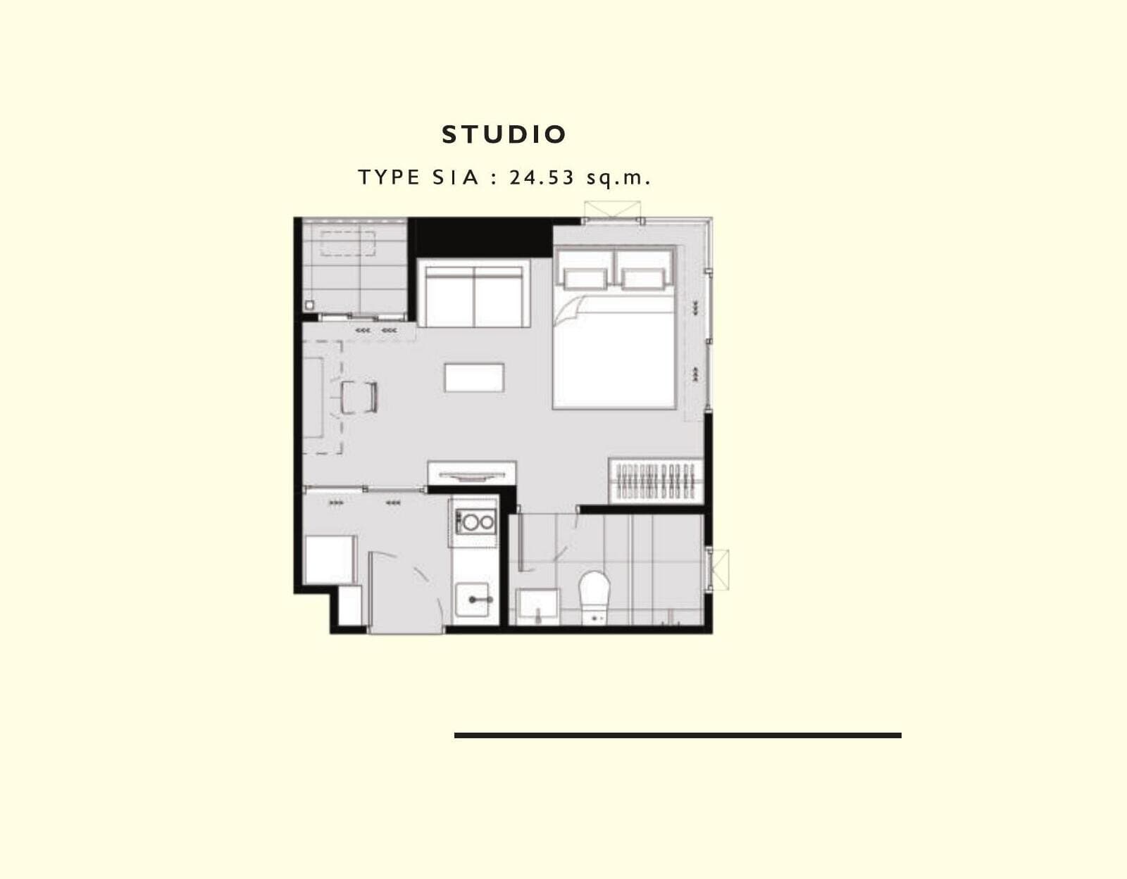 Studio — Illustrative unit-type layout — dimensions to be confirmed