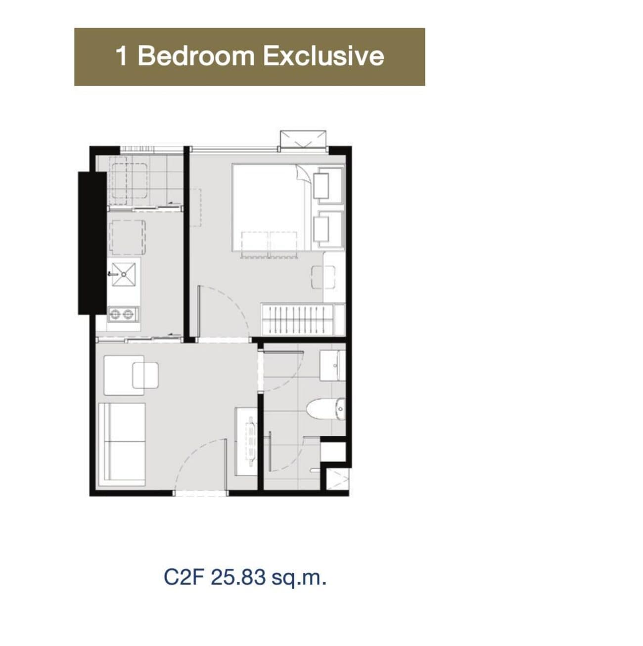 Type C2F — 1 Bedroom Exclusive, 25.83 sq.m. — Illustrative unit-type layout — dimensions to be confirmed