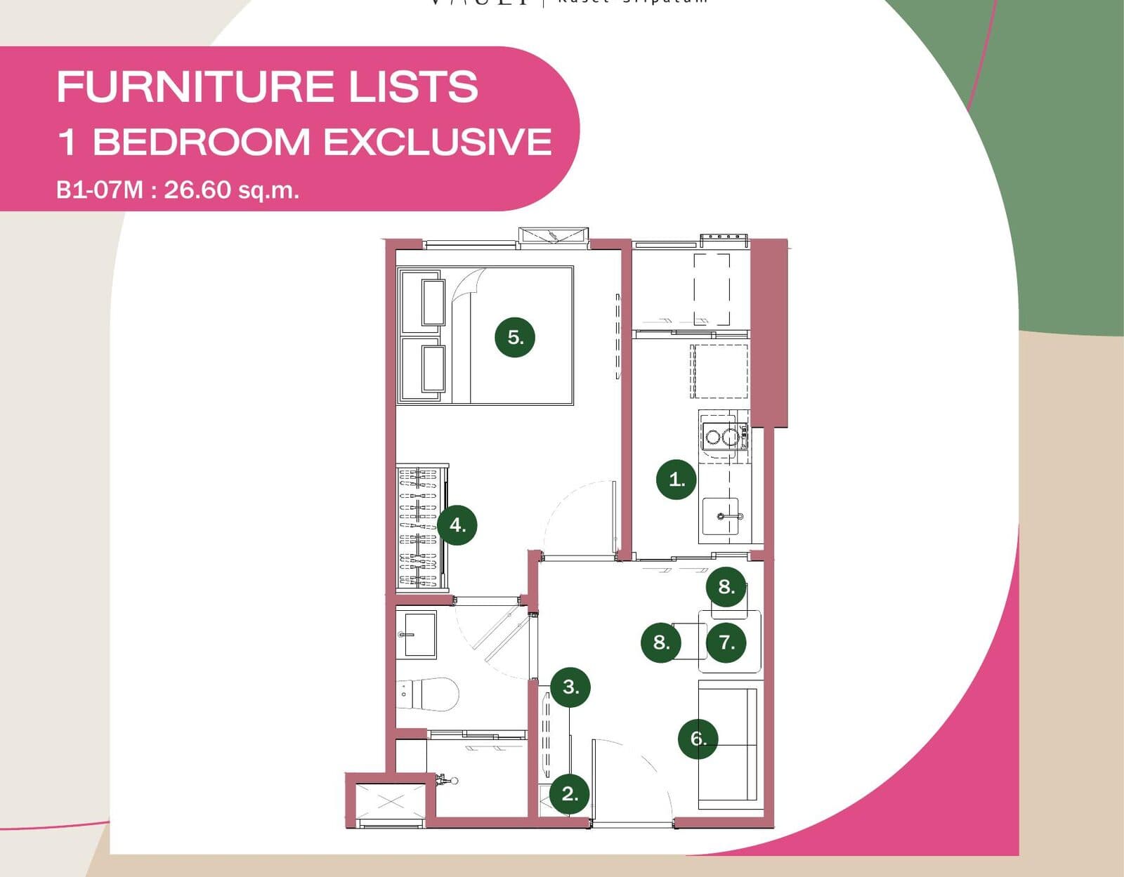 1 Bedroom Exclusive — Illustrative unit-type layout — dimensions to be confirmed