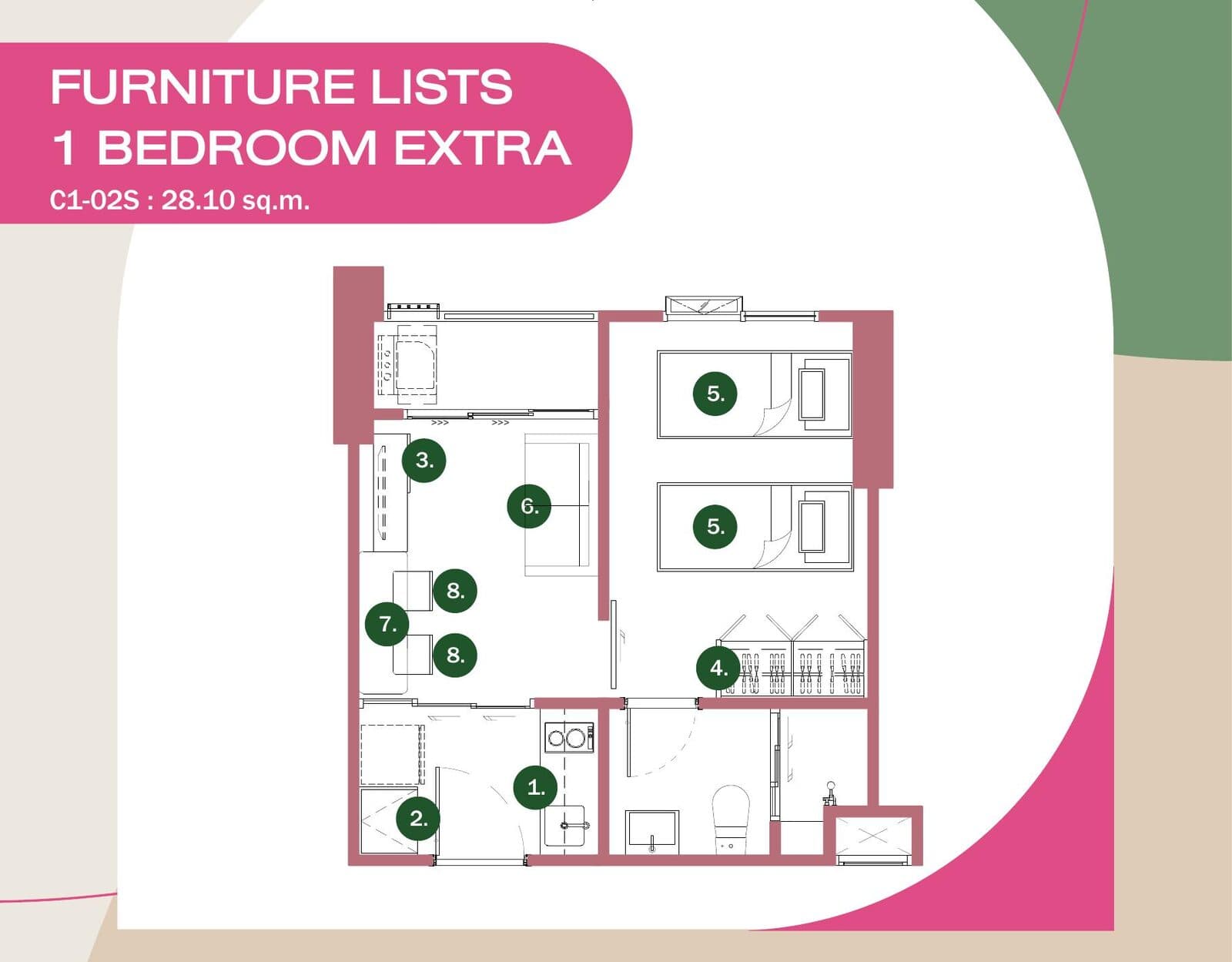 1 Bedroom Extra — Illustrative unit-type layout — dimensions to be confirmed